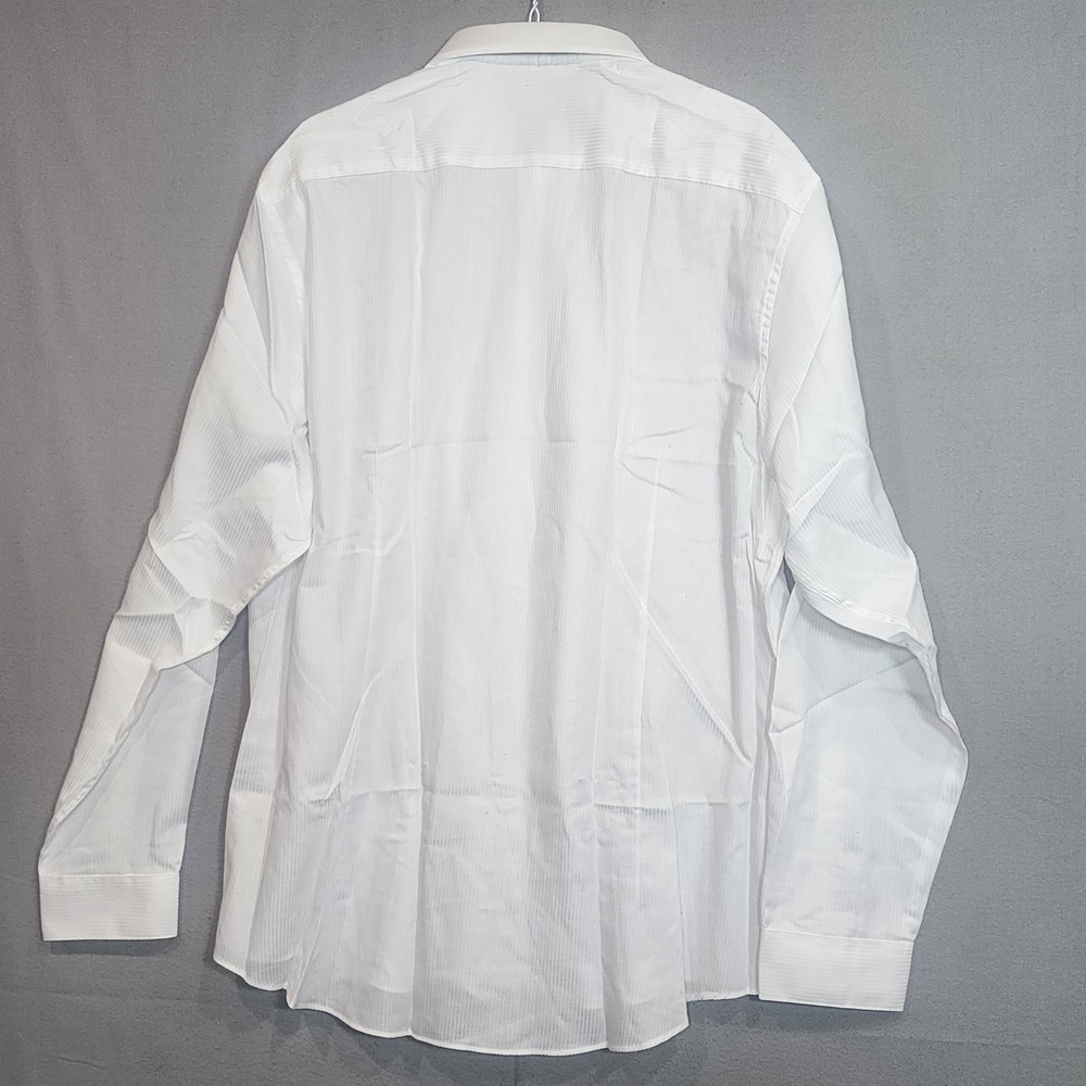 Kenneth Cole Reaction Dress Shirt White Tonal Stripe Slim Fit‎ Mens 18 36-37 NEW - Picture 3 of 9